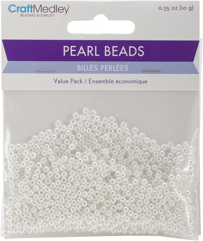 CraftMedley 850 Piece Acrylic Pearl Beads, 3mm, Sleek White