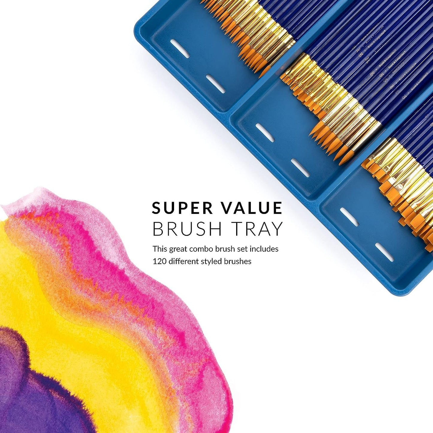 Royal Brush Gold Taklon Paint Brush Super Value Pack, Assorted Sizes, 120 Brushes