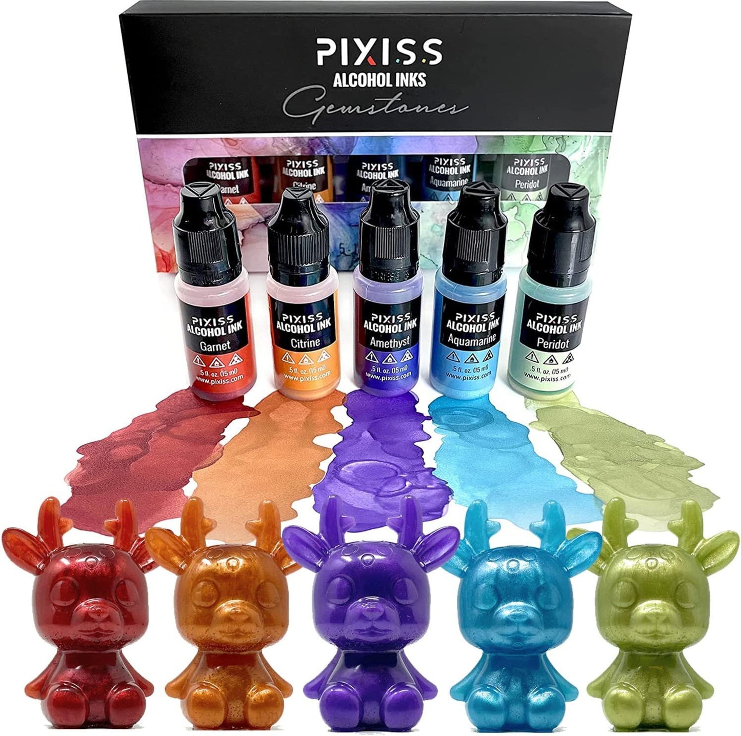 PIXISS Alcohol Ink Set of 5 - Shimmering Gemstone Hues