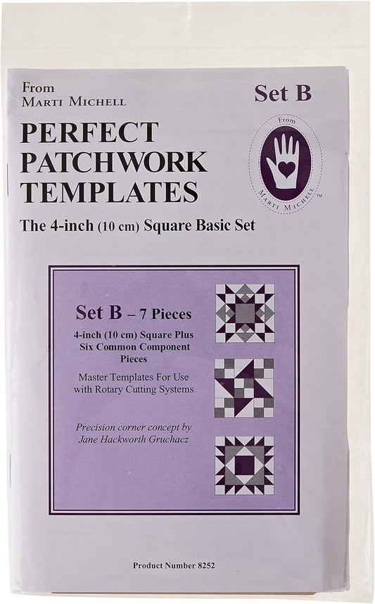 Perfect Patchwork Marti Michell Template PerfectPatchworkTemplateSetB4, Set B-4" Basic Square Set 7/Pkg