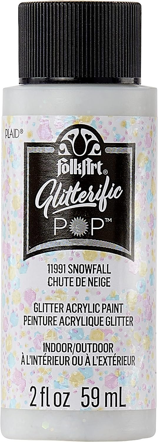 FolkArt Glitterific Pop Acrylic Craft Paint, Snowfall 2 fl oz Premium Glitter Finish Paint, Perfect For Easy To Apply DIY Arts And Crafts, 11991