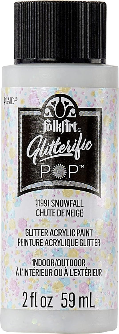 FolkArt Glitterific Pop Acrylic Craft Paint, Snowfall 2 fl oz Premium Glitter Finish Paint, Perfect For Easy To Apply DIY Arts And Crafts, 11991