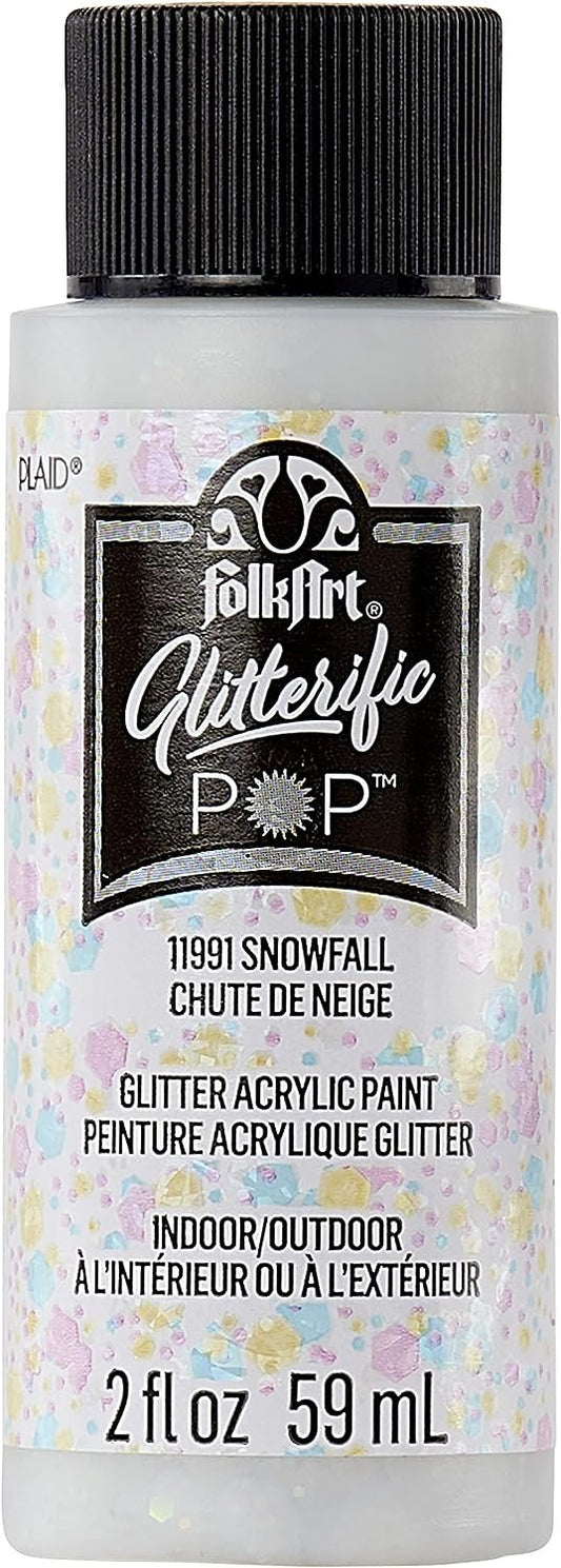 FolkArt Glitterific Pop Acrylic Craft Paint, Snowfall 2 fl oz Premium Glitter Finish Paint, Perfect For Easy To Apply DIY Arts And Crafts, 11991