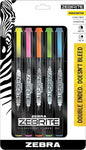 Zebra Pen Zebrite Double-Ended Highlighter, Medium Chisel Point and Fine Point, Assorted Colors, 5-Count