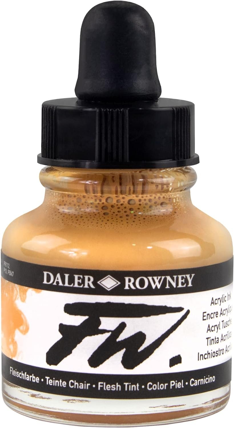 Daler-Rowney FW Acrylic Ink Bottle Peach Pink - Versatile Acrylic Drawing Ink for Artists and Students - Permanent Calligraphy Ink - Archival Ink for Illustrating and More