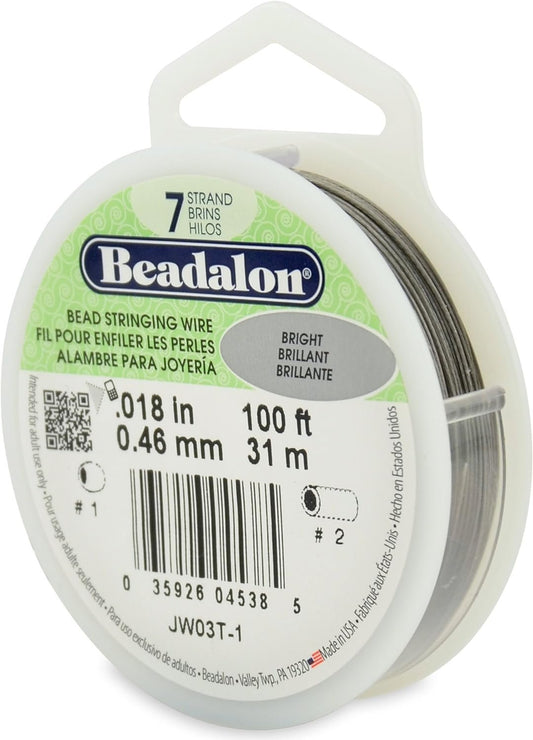 Beadalon 7 Strand Stainless Steel Bead Stringing Wire, 018 in / 0.46 mm, Bright, 100 ft / 31 m