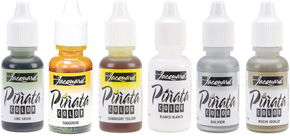 Jacquard Alcohol Inks 6 Pack Bundle, Lime Green, Tangerine, Rich Gold, Silver, Blanco, Sunbright Yellow and 10X Pixiss Ink Blending Tools