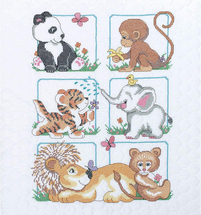 Dimensions Stamped Cross Stitch Baby Animals DIY Baby Quilt Kit, 34'' x 43''