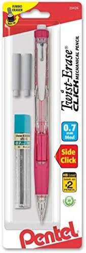 Pentel Twist Erase CLICK  Automatic Pencil with 2 Eraser Refills and Lead, 0.7mm, Assorted Barrels, Color May Vary, 1 Pack (PD277TLEBP)