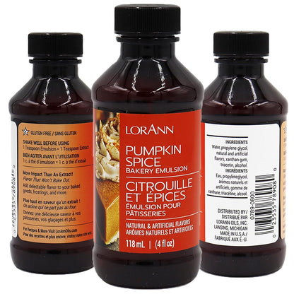 Lorann Oils Bakery Emulsion Bundle, Red Velvet Princess Cake Cream Cheese Pumpkin, 4 Fluid Ounce