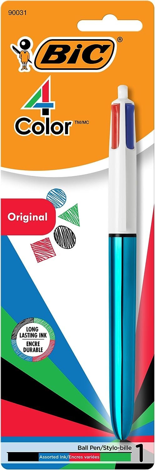 BIC Medium Point Ball Pen, 4 Colors, Assorted Ink, 1 per Pack