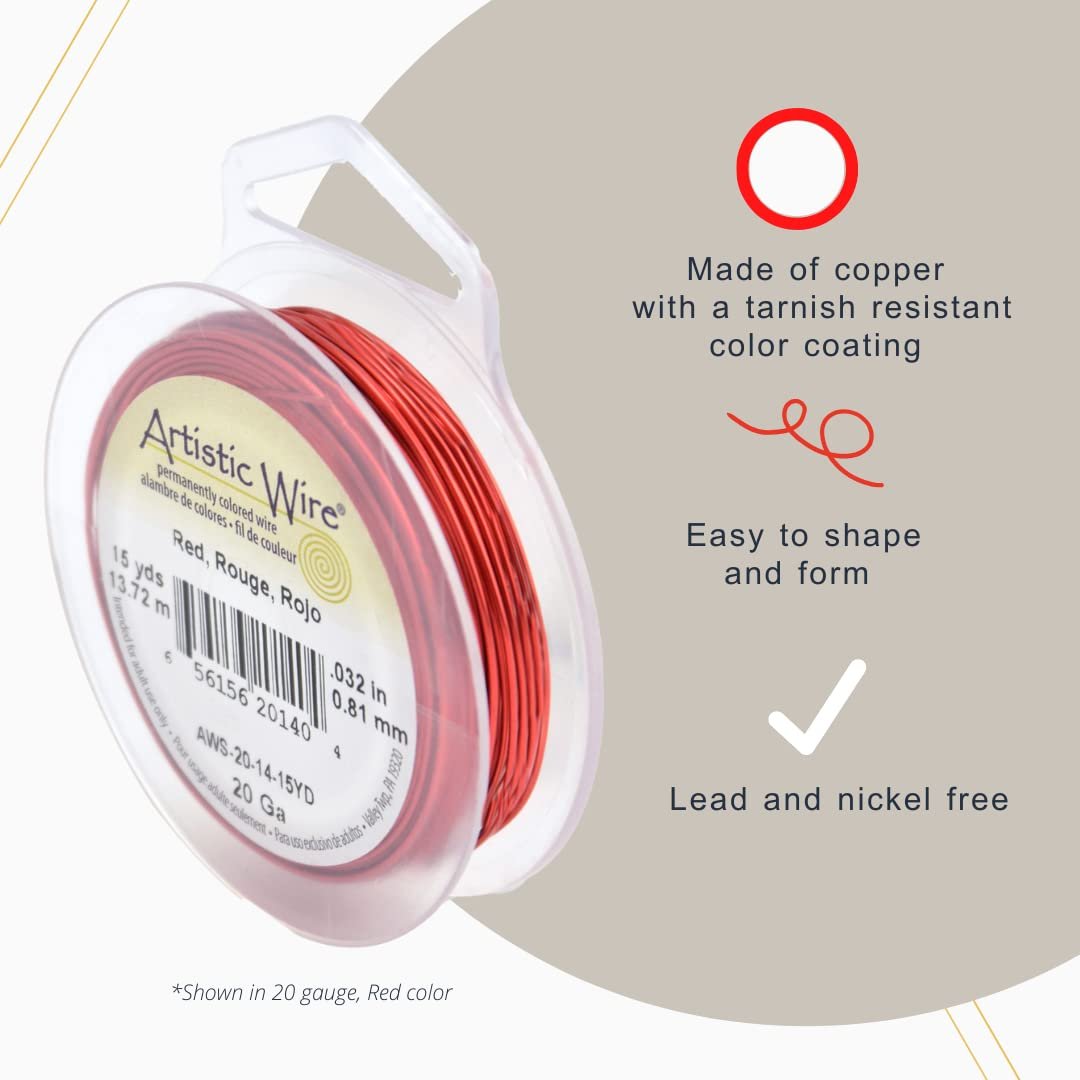 Artistic Wire Colored Copper Wire Spool - Dead Soft Tarnish Resistant 18 20 22 24 26 28 30 32 34 Gauge Wrapping Beading Bendable Craft Wire, Jewelry Making Supplies, Floral Crafting Wire