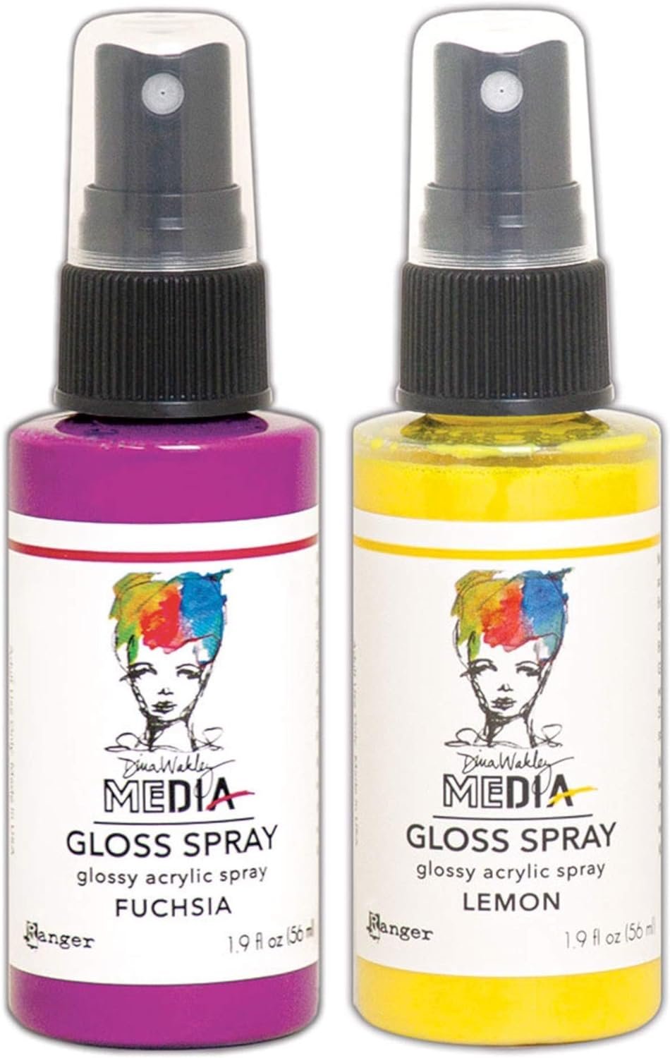 Dina Wakley MEdia Gloss Sprays by Ranger - Magenta, Cheddar, Lemon, Lime, Olive, Turquoise, Ocean, Marine, Night, Fuchsia, Eggplant, White, Bundle of 12 (1.9 Fl oz) Spray Bottles
