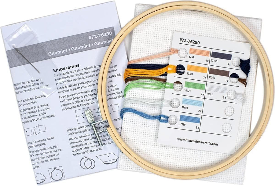 Dimensions 72-76290 Gnomies Embroidery Cross Stitch Kit, 6" D, 14 Count White Aida, Multicolor