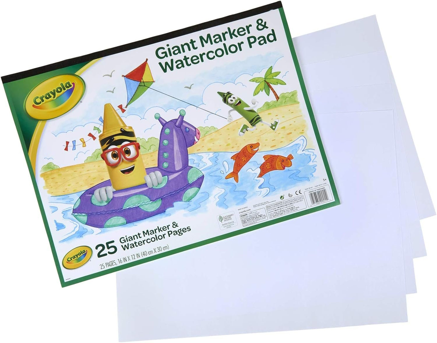 Crayola Giant Marker and Watercolor Pad, Kids Art Supplies, Gift , White includes 1 Pad (25 sheets)
