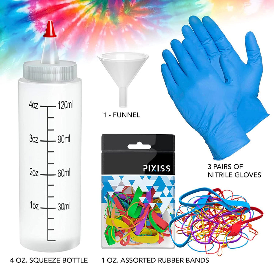 Rit Dye ColorStay Dye Fixative 8oz, Pixiss Tie Dye Accessories Bundle with Rubber Bands, Gloves, Funnel and Squeeze Bottle