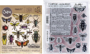 Tim Holtz Entomology - Stampers Anonymous Cling Stamps and Sizzix Framelits Die Set - Two Item Bundle