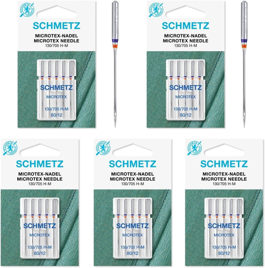 25 Schmetz Microtex Sharp Sewing Machine Needles 130/705 H-M Size 80/12