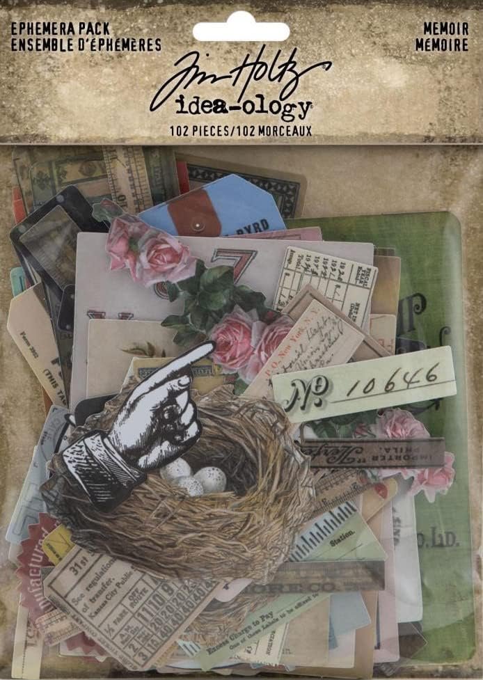 Idea-ology Tim Holtz Idea-Ology 2022 Memoir Ephemera Pack & Number Strips Snippets - 2 Item Bundle Ivory