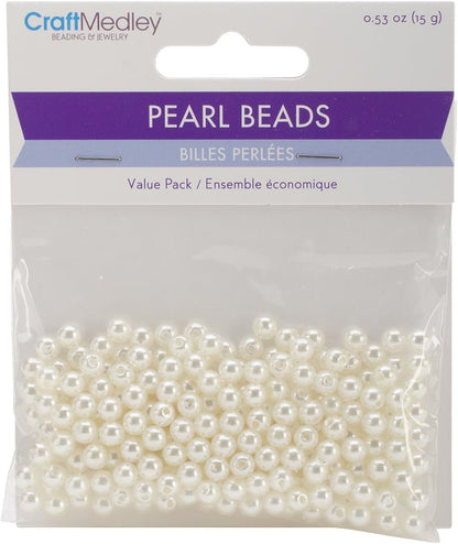 Craft Medley 256 Piece Acrylic Pearl Beads, 5mm, Ivory