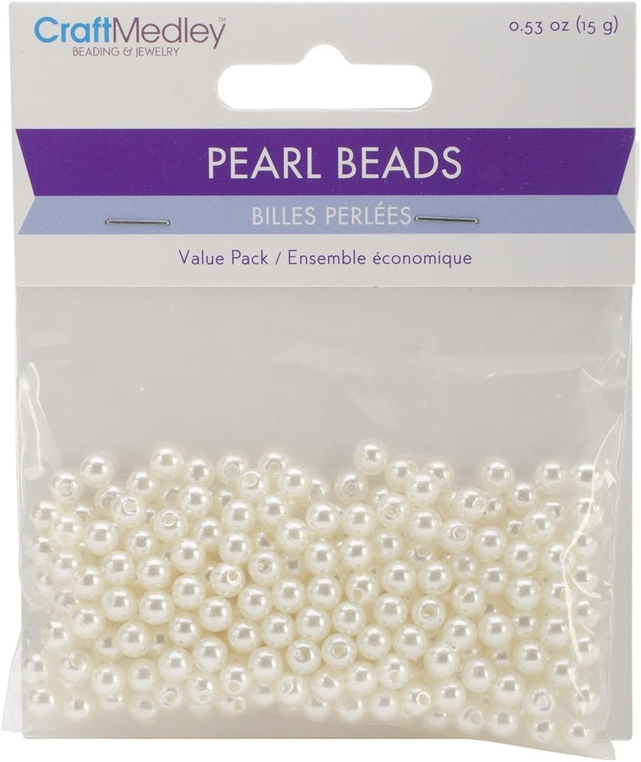 Craft Medley 256 Piece Acrylic Pearl Beads, 5mm, Ivory