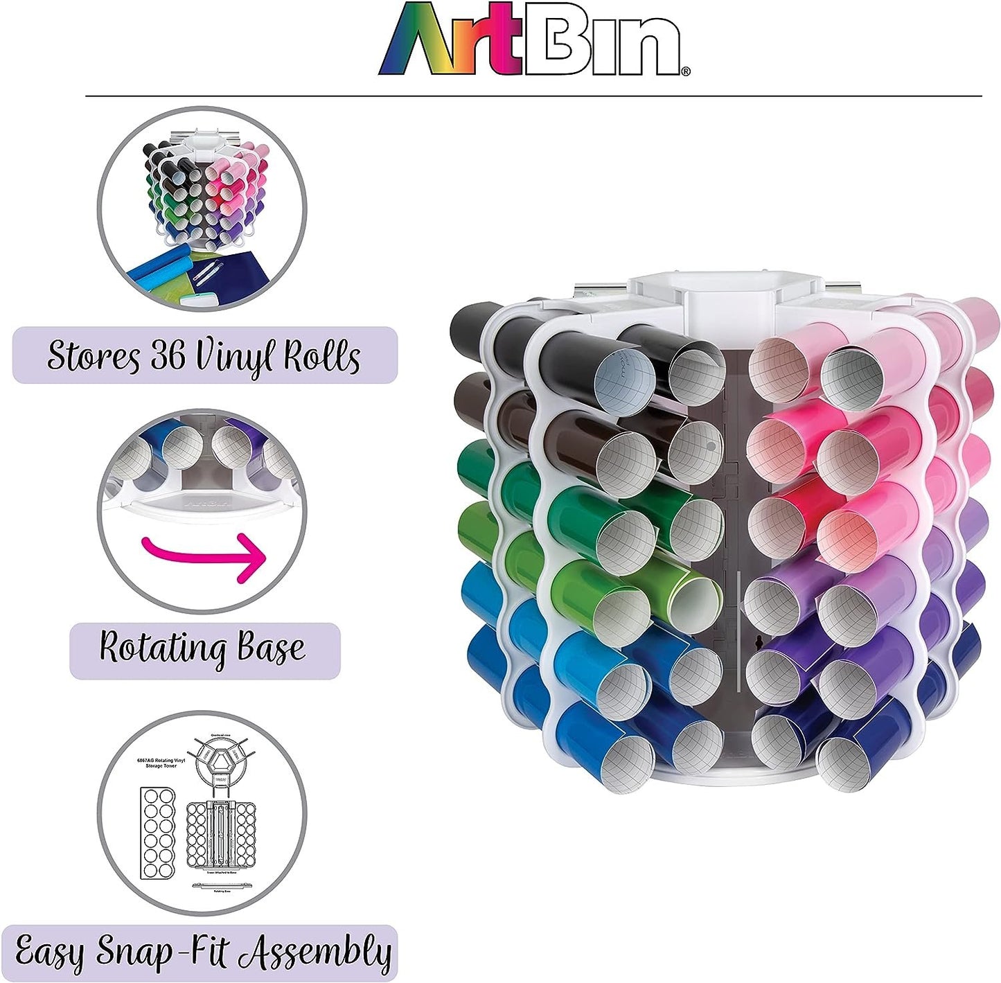 ArtBin 6866AG Mini Vinyl Storage Rack, Organizer up to 9 (5.5") Vinyl Rolls, White, 1 Rack
