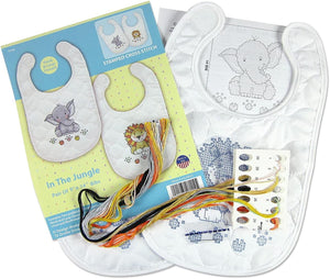 Design Works Crafts Janlynn Stamped for Cross Stitch Baby Bib Kit, in The Jungle