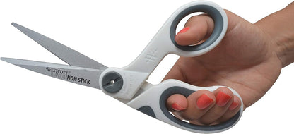 Westcott 8" Bent Titanium Bonded Non-Stick Craft Scissors with Adjustable Glide Feature (16374),White With Gray Accents