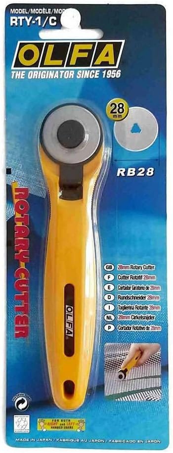 OLFA 28mm Quick-Change Rotary Cutter (RTY-1/C) - Rotary Fabric Cutter w/ Blade Cover for Quilting, Sewing, Crafts, Replacement Blade: OLFA RB28-2