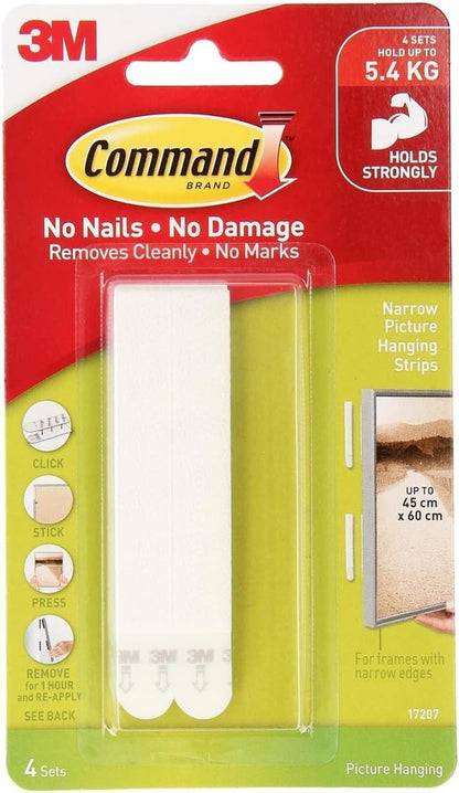 Command Narrow Picture Hanging Strips, White, 4-Pairs, Holds up to 12 lbs.