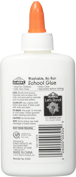 Elmers Washable No-Run School Glue, 4 oz, 1 Bottle (E304) - Pack of 2