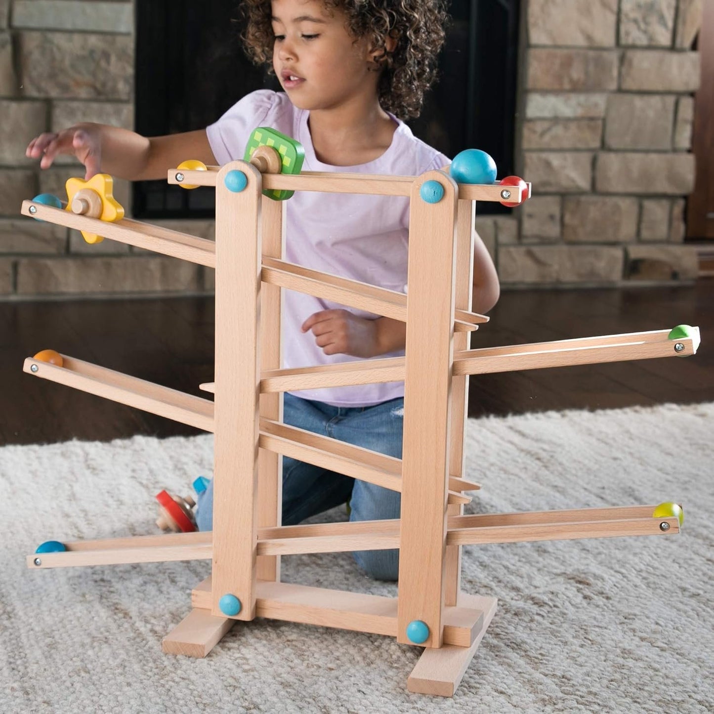 Fat Brain Toys Roll 'n Go Wooden Marble Run - Back-and-Forth Ball Track for Toddlers