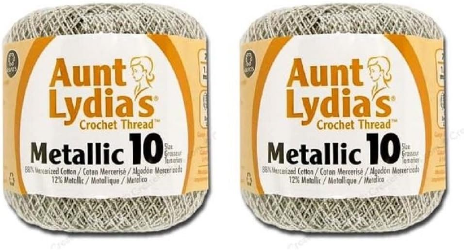 Aunt Lydia's Crochet Cotton Metallic Crochet Thread Size 10 (2 - Pack) (Silver/Silver)