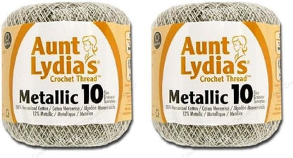Aunt Lydia's Crochet Cotton Metallic Crochet Thread Size 10 (2 - Pack) (Silver/Silver)