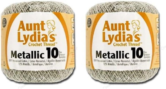 Aunt Lydia's Crochet Cotton Metallic Crochet Thread Size 10 (2 - Pack) (Silver/Silver)