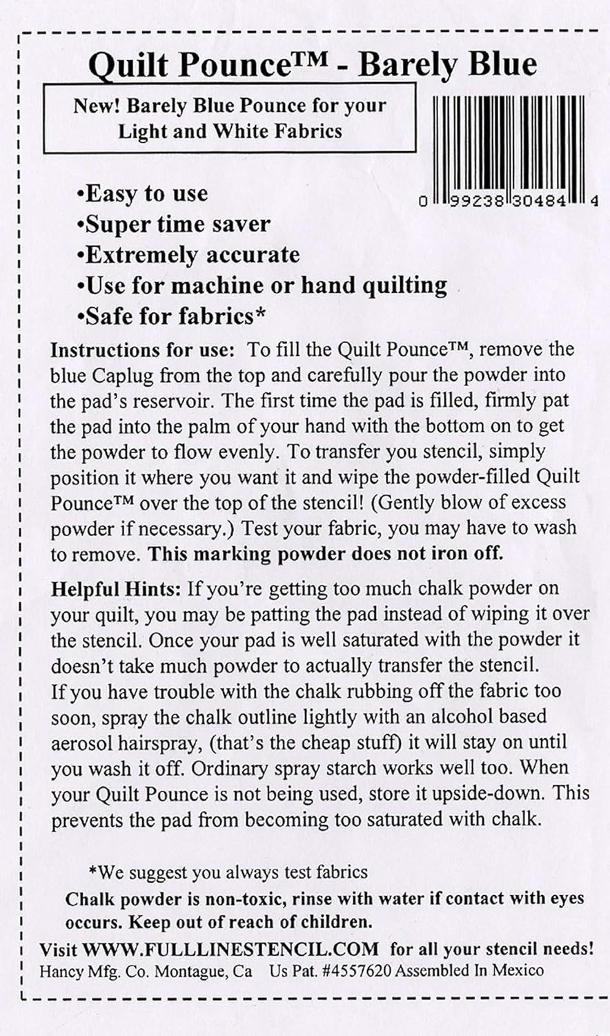 Hancy 2-Ounce Ultimate Quilt Pounce Pad with Chalk Powder, Blue