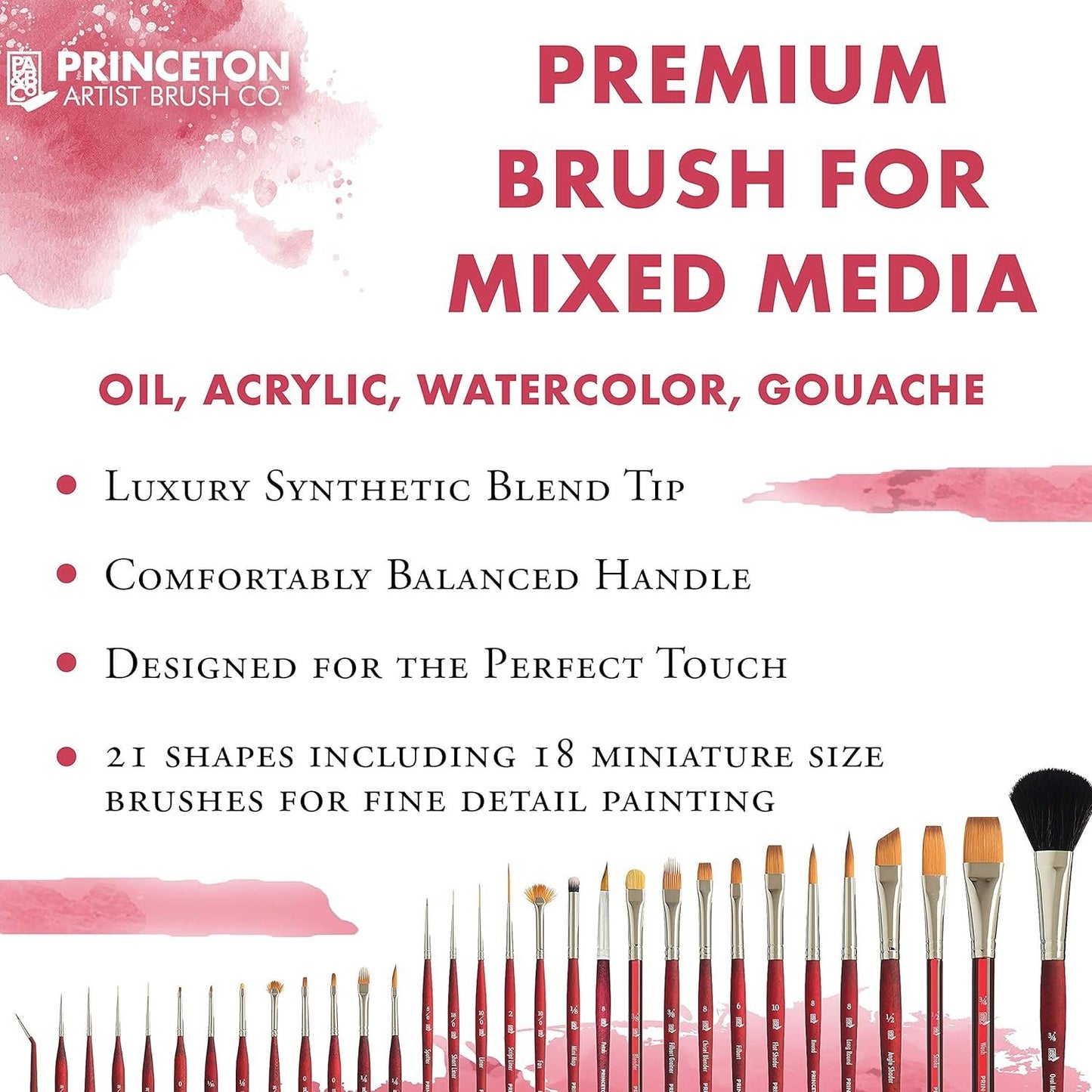 Princeton Velvetouch, Series 3950, Paint Brush for Acrylic, Oil and Watercolor, Petal, 6