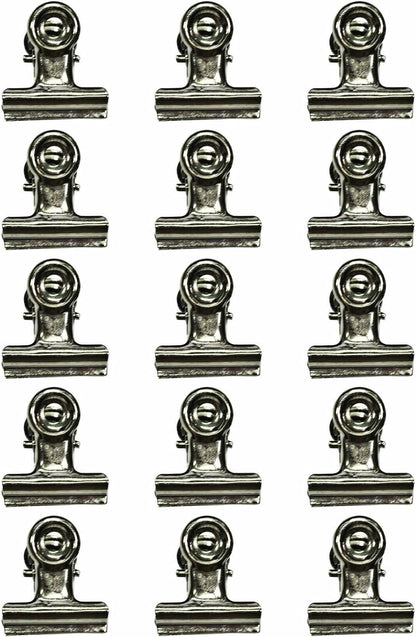 Advantus Hinge Clips, Antique Satin Nickel Finish, Pack of 15 Miniature Metal Bulldog Clips, 7/8 x 7/8 Inch, TH92692
