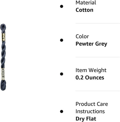 DMC 115 5-317 Pearl Cotton Thread, Pewter Grey, Size 5