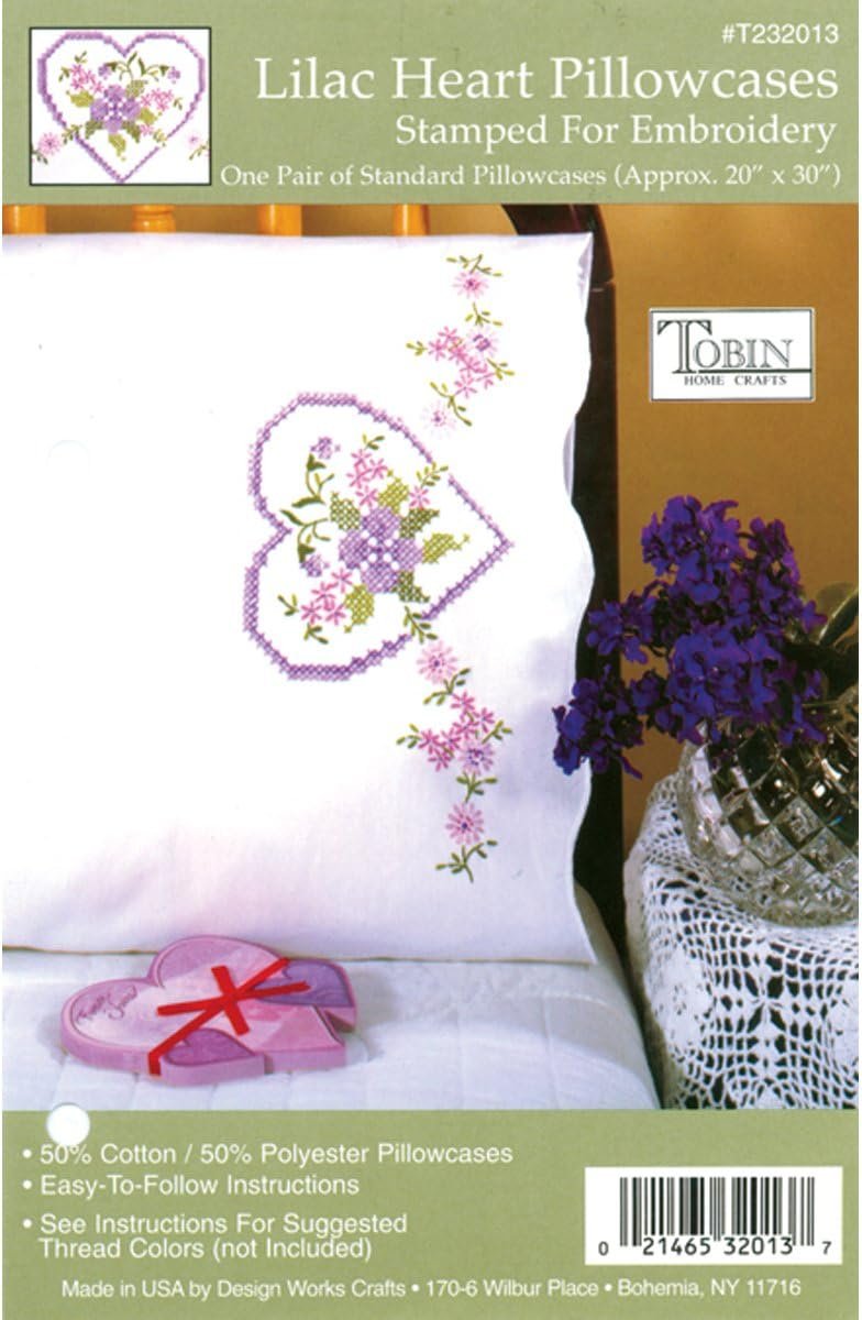 Tobin Stamped Pillowcases, Kittens in Floral Wreath, 20" x 30" Embroidery Kit, White