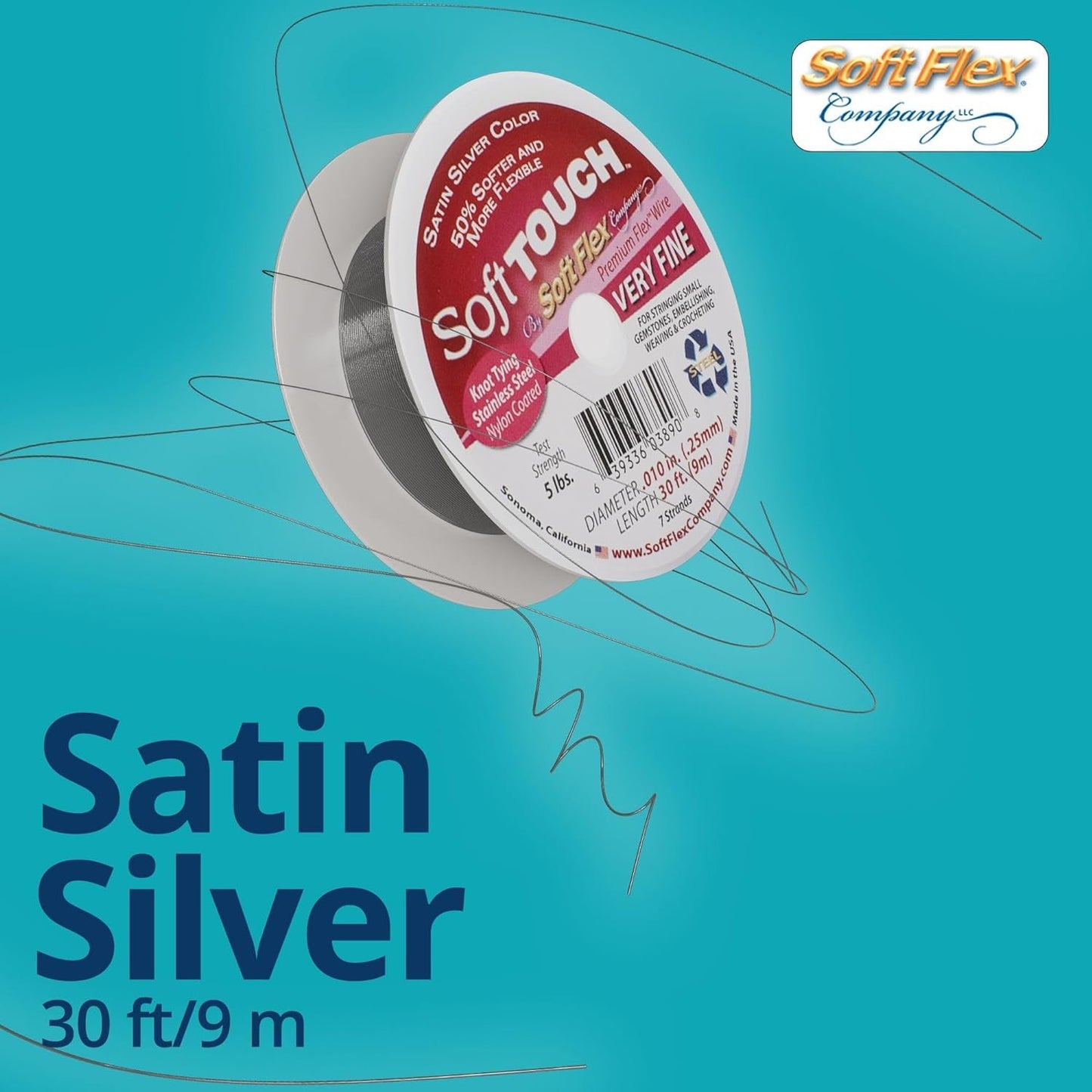 Soft Flex Kink Resistant Beading Wire - Very Fine 0.10 Diameter - Jewelry Making Bead Wire - 30 Ft