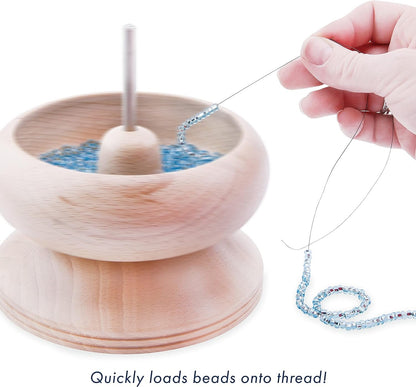 Beadalon Spin N Bead Jewelry Making Tool Wood Bead Bowl - Includes a Curved Needle for Easy Bead Stringing