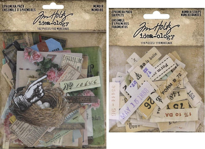 Idea-ology Tim Holtz Idea-Ology 2022 Memoir Ephemera Pack & Number Strips Snippets - 2 Item Bundle Ivory