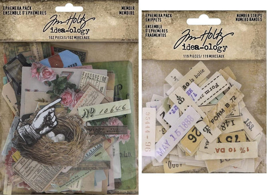 Idea-ology Tim Holtz Idea-Ology 2022 Memoir Ephemera Pack & Number Strips Snippets - 2 Item Bundle Ivory