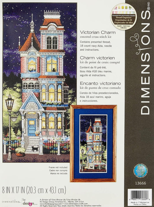 Dimensions 'Victorian Charm' Counted Cross Stitch Kit, 18 Count Navy Aida, 8'' x 17''