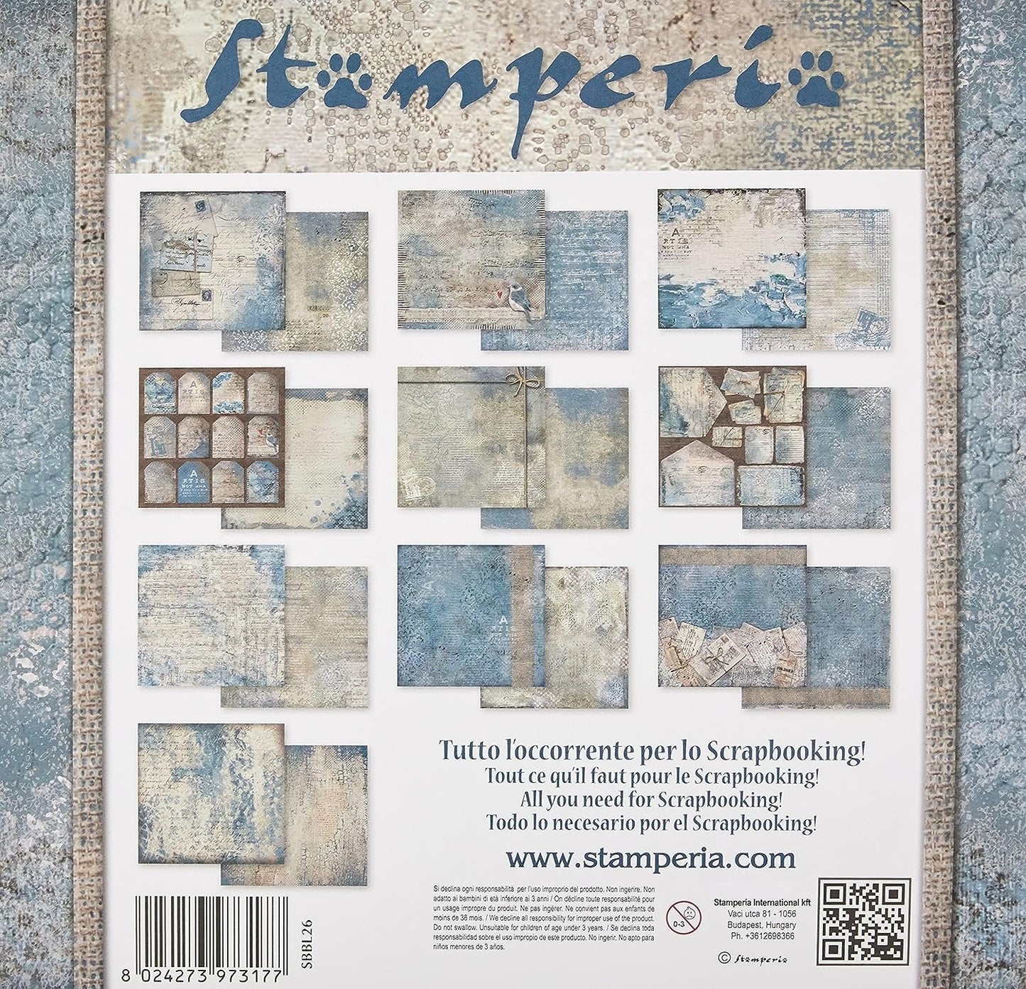 Stamperia Pack 10 Sheets Double face-Blues, 30.5x30.5cm, Multicolored