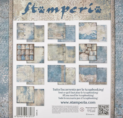 Stamperia Pack 10 Sheets Double face-Blues, 30.5x30.5cm, Multicolored