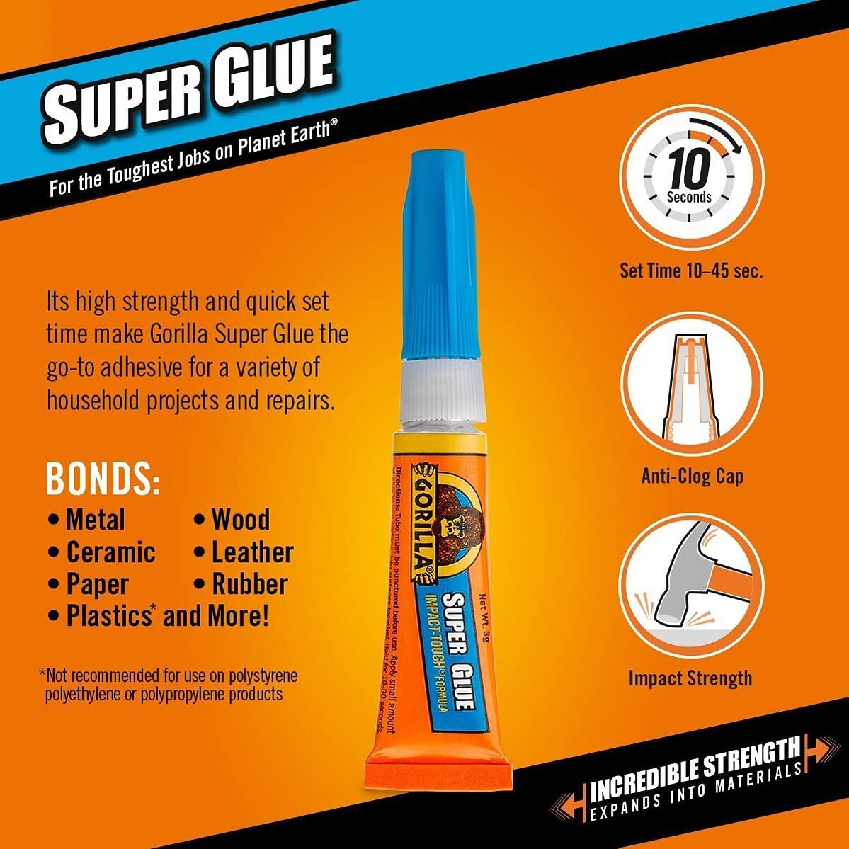 Gorilla Super Glue Two 3 Gram Tubes, Clear, (Pack of 1)