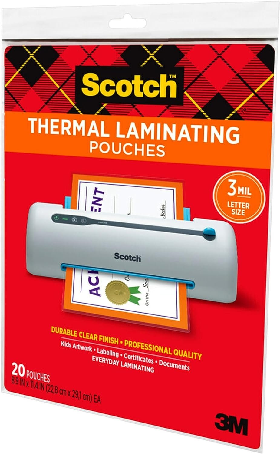 Scotch Thermal Laminating Pouches, 8.9 x 11.4-Inches, 3 mil thick, 20-Pack (TP3854-20),Clear