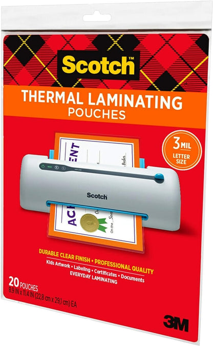 Scotch Thermal Laminating Pouches, 8.9 x 11.4-Inches, 3 mil thick, 20-Pack (TP3854-20),Clear